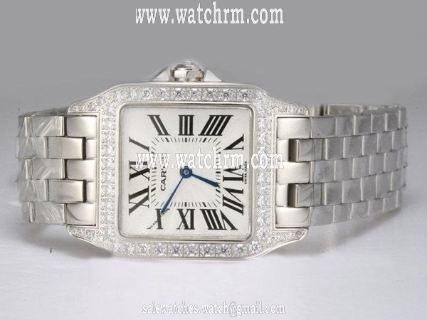 Cartier Santos 100 W25065Z5 White Dial Stainless Steel Bezel Quartz Watch