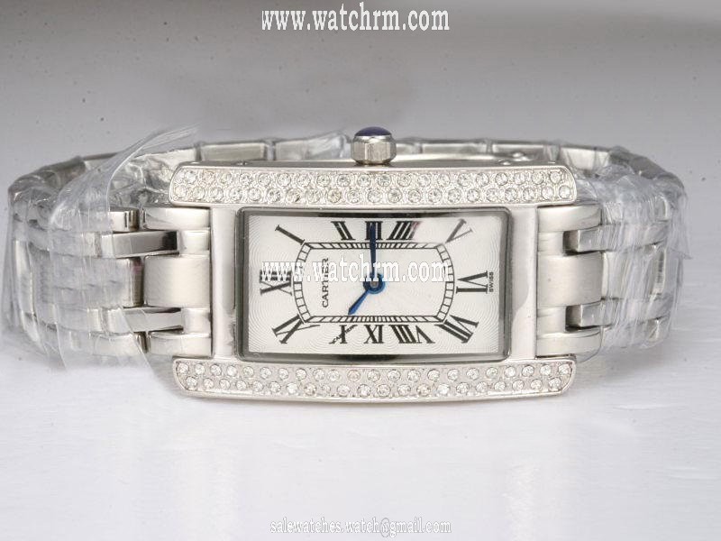 Cartier Santos 100 WB7073L1 Quartz White Dial Diamond Bezel Watch