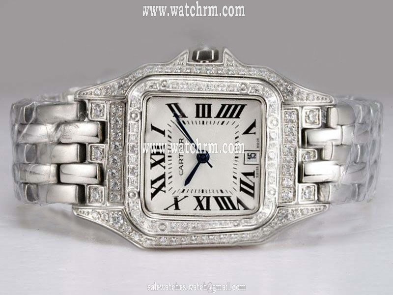 Cartier Santos 100 wf9004y8 Quartz White Dial Diamond Bezel Watch