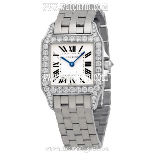 Cartier Santos Demoiselle 18kt White Gold Diamond Large Ladies Watch WF9004Y8