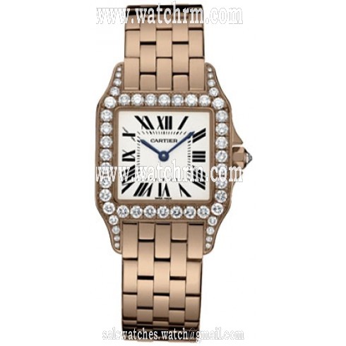Cartier Santos Demoiselle Large 18k Rose Gold Diamond Watch WF9007Z8