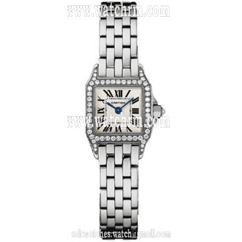 Cartier Santos Demoiselle Mini Model Diamond Bezel 18 kt White Gold Ladies Watch WF9005Y8