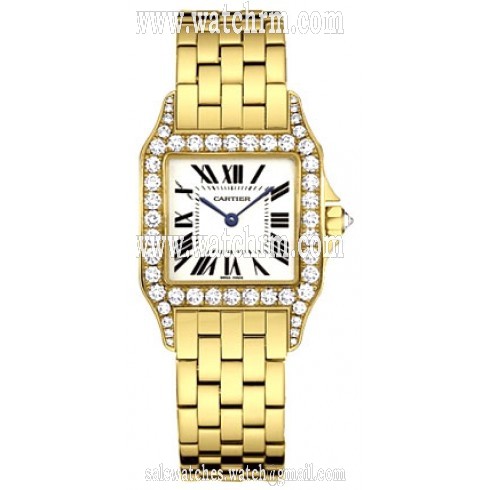 Cartier Santos Demoiselle Silver Dial 18kt Yellow Gold Diamond Watch WF9002Y7