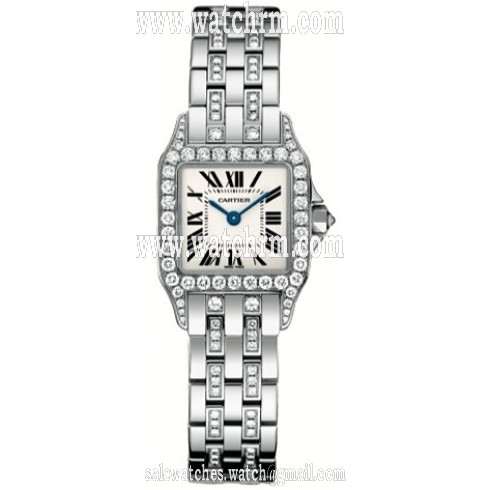 Cartier Santos Demoiselle Silver Dial White Gold Diamond Ladies Watch WF9003YC