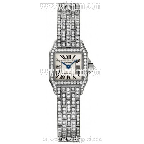 Cartier Santos Demoiselle Silver Dial White Gold Diamond Ladies Watch WF9005YA