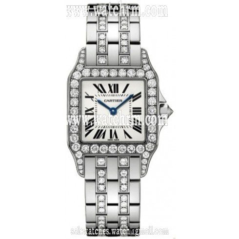 Cartier Santos Demoiselle Silver Dial White Gold Diamond Ladies Watch WF9010YC