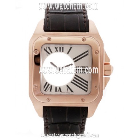 Cartier Santos Mysterieuse 18k Rose Gold and Alligator Leather Unisex Watch W20115Y1