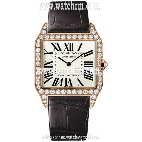 Cartier Santos-Dumont Diamond Bezel Manual Wind 18 kt Rose Gold Men's Watch WH100751
