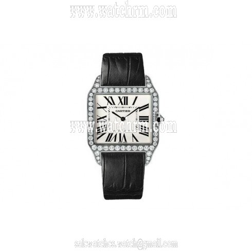 Cartier Santos-Dumont Diamond Bezel Manual Wind 18 kt White Gold Men's Watch WH100651