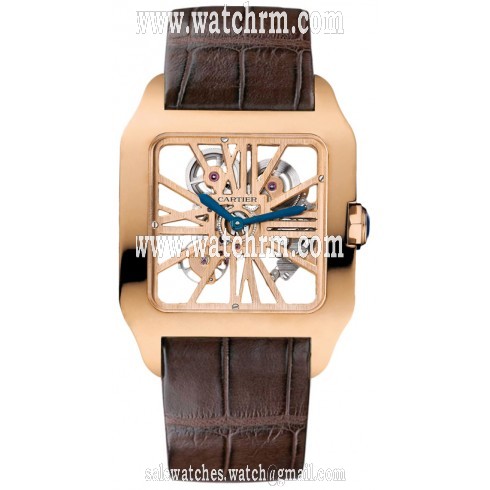 Cartier Santos-Dumont Skeleton Dial 18 kt Rose Gold Men's Watch W2020057