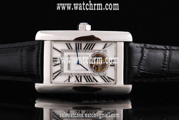 Cartier Tank 2564 Red Dial Rectangle Black Crocodile Leather Strap Watch