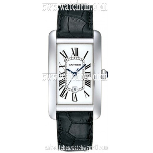 Cartier Tank Americaine Automatic Silver Dial 18 kt White Gold Men's Watch W2603256