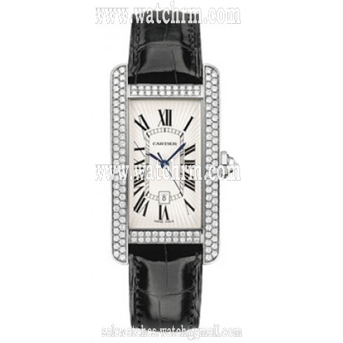 Cartier Tank Americaine Diamond Bezel Automatic 18 kt White Gold Ladies Watch WB710002