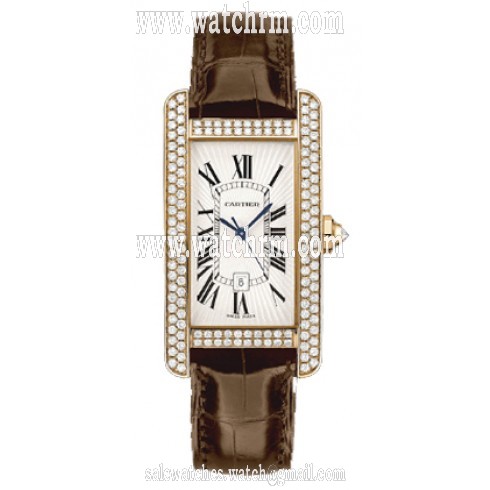 Cartier Tank Americaine Silver Dial Brown Leather Unisex Watch WB704751