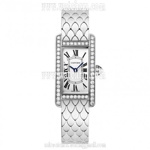 Cartier Tank Americaine Silver Dial White Gold Bracelet Ladies Watch WB710009