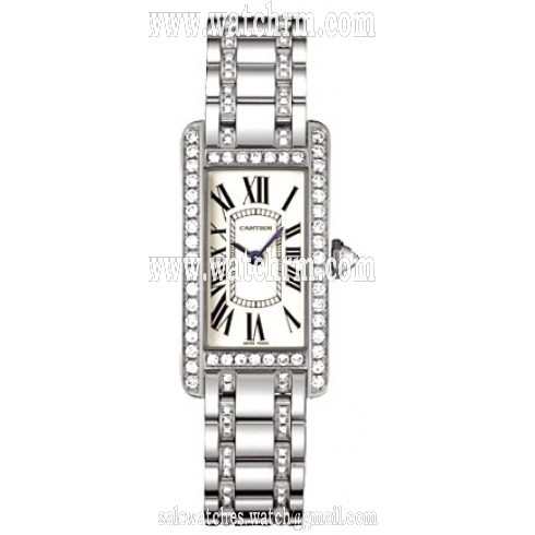Cartier Tank American 18kt White Gold Diamond Bracelet Ladies Watch WB7073MP