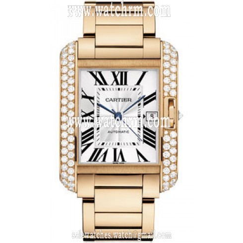Cartier Tank Angalise Silver Dial 18kt Pink Gold Men's Watch WT100004