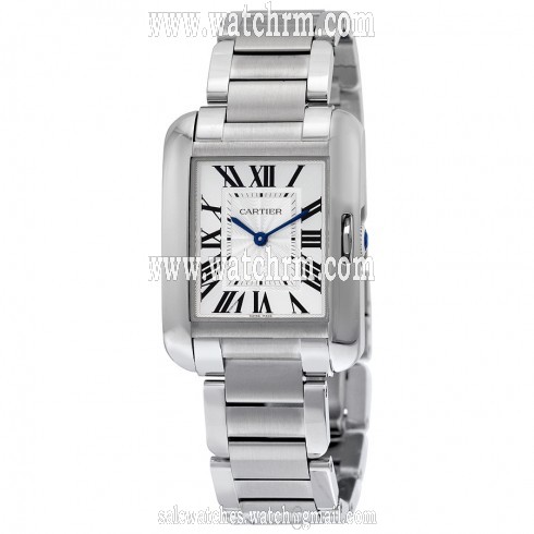 Cartier Tank Anglaise Silver Dial Stainless Steel Ladies Watch W5310044