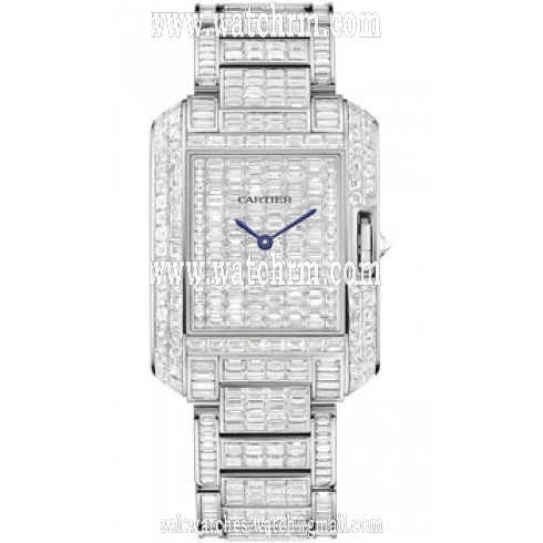 Cartier Tank Anglaise Baguette Diamond Pave Dial 18kt White Gold Unisex Watch HPI00585