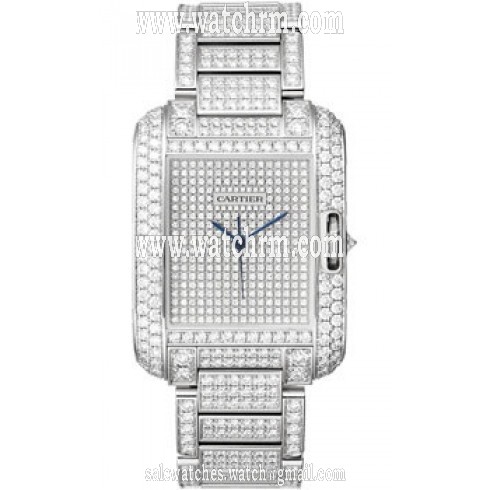 Cartier Tank Anglaise Diamond Pave 18kt White Gold Automatic Men's Watch HPI00561