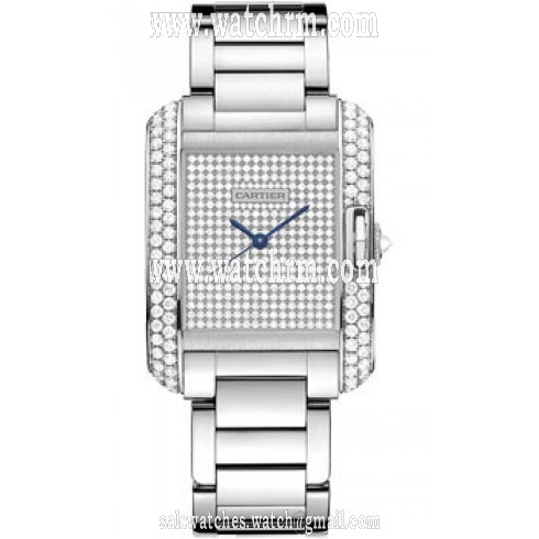 Cartier Tank Anglaise Diamond Pave Dial 18kt Rose Gold Ladies Watch WT100011