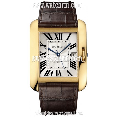 Cartier Tank Anglaise Large Silver Dial Brown Leather Strap Men's Watch W5310032