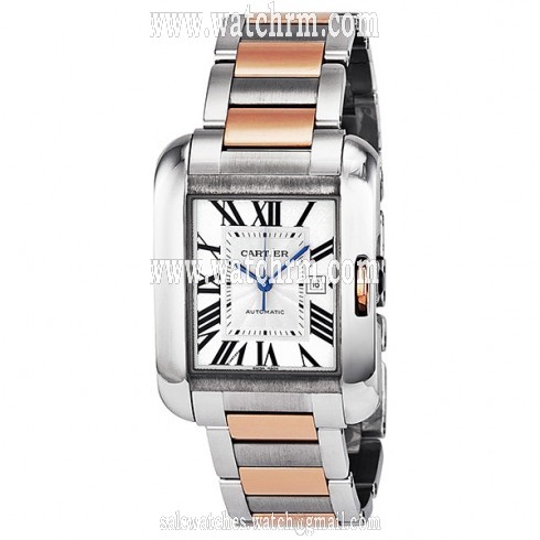 Cartier Tank Anglaise Medium Automatic Silver Dial 18 kt Rose Gold and Steel Unisex Watch W5310007
