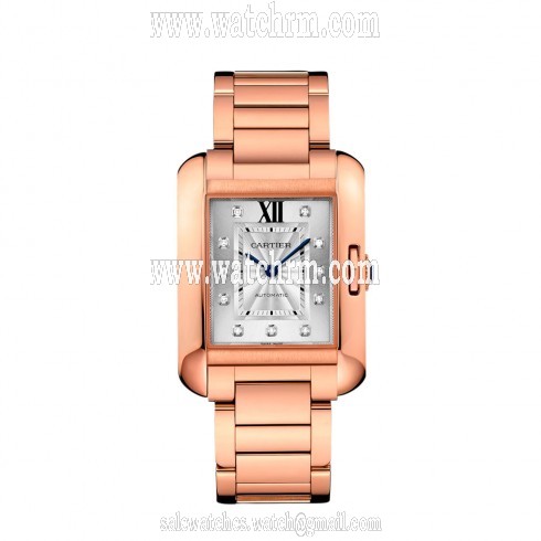 Cartier Tank Anglaise Silver Dial 18K Pink Gold Diamond Ladies Watch WJTA0005