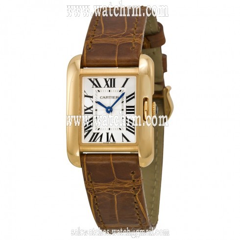 Cartier Tank Anglaise Silver Dial 18k Rose Gold Brown Leather Small Ladies Watch W5310027