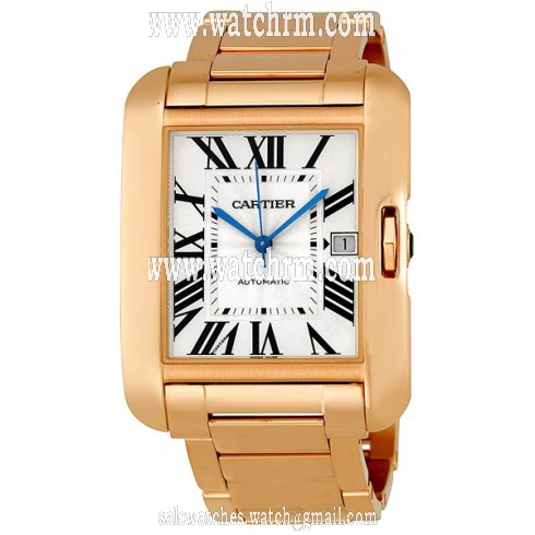 Cartier Tank Anglaise Silver Dial 18k Rose Gold Men's Watch W5310002