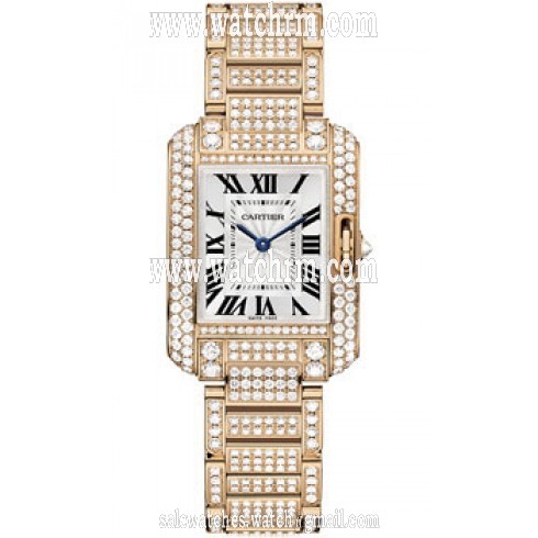 Cartier Tank Anglaise Silver Dial 18kt Pink Gold Diamond Ladies Watch HPI00558