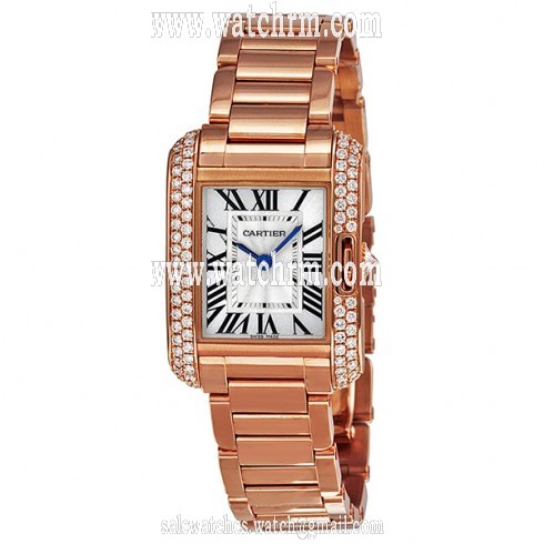 Cartier Tank Anglaise Silver Dial 18kt Rose Gold Diamond Ladies Watch WT100002