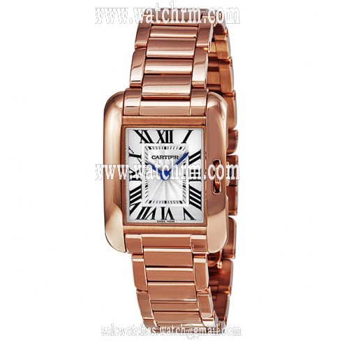 Cartier Tank Anglaise Silver Dial 18kt Rose Gold Ladies Watch W5310013