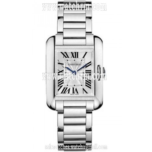 Cartier Tank Anglaise Silver Dial 18kt White Gold Ladies Watch W5310023