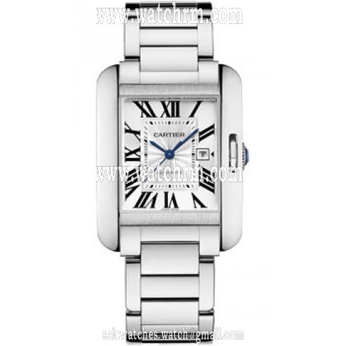 Cartier Tank Anglaise Silver Dial 18kt White Gold Ladies Watch W5310024