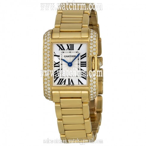 Cartier Tank Anglaise Silver dial 18kt Yellow Gold Ladies Watch WT100005