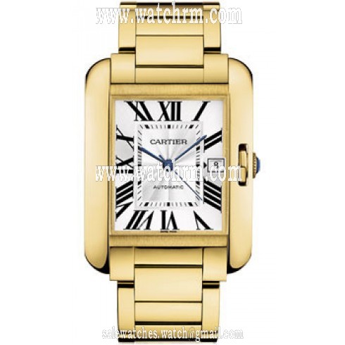 Cartier Tank Anglaise Silver Dial 18kt Yellow Gold Men's Watch W5310018