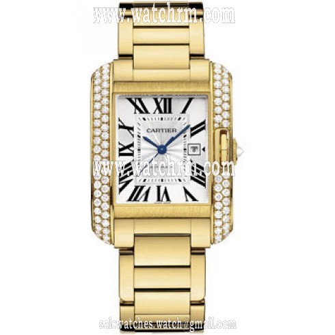 Cartier Tank Anglaise Silver Dial 18kt Yellow Gold Men's Watch WT100006