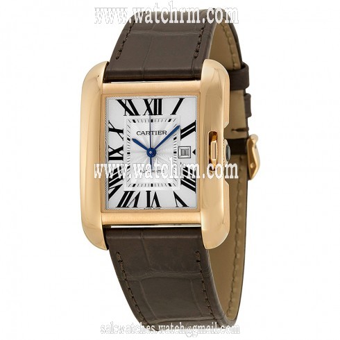 Cartier Tank Anglaise Silver Dial Brown Crocodile Leather Strap W5310005
