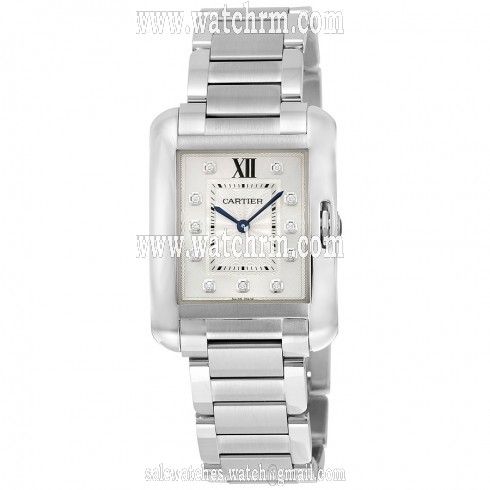 Cartier Tank Anglaise Silver Dial Diamond Stainless Steel Ladies Watch W4TA0004
