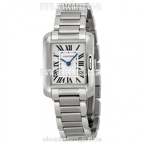 Cartier Tank Anglaise Silver Dial Stainless Steel Bracelet Ladies Watch W5310022