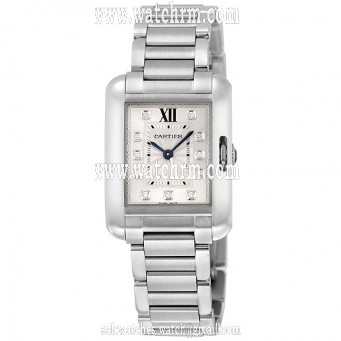 Cartier Tank Anglaise Silver Dial Stainless Steel Ladies Watch W4TA0003