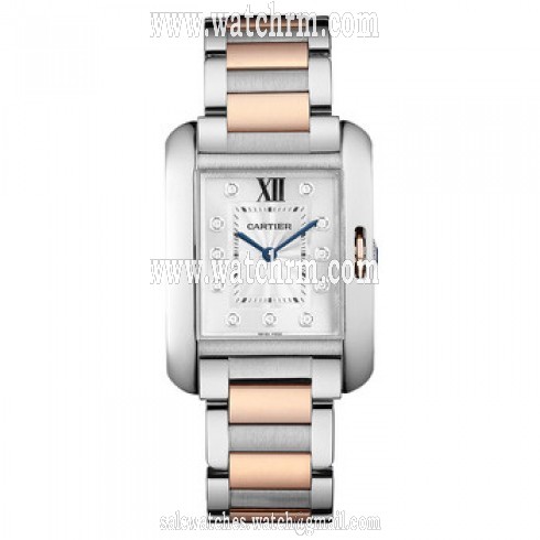 Cartier Tank Anglaise Silver Dial Stainless Steel Ladies Watch WT100032