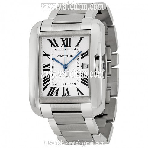 Cartier Tank Anglaise Silver Dial Stainless Steel Men's Watch W5310008