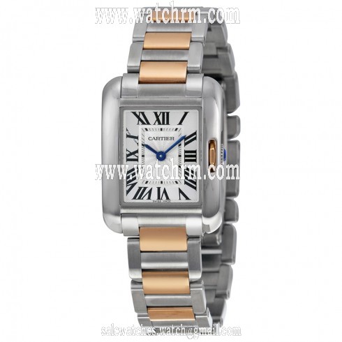 Cartier Tank Anglaise Small Automatic Silver Dial 18 kt Rose Gold and Steel Ladies Watch W5310019