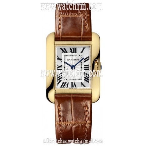 Cartier Tank Anglaise Small Silver Dial Ladies Brown Leather Strap Watch W5310028