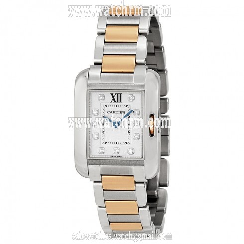Cartier Tank Anglaise Small Silver Dial Stainless Steel 18kt Rose Gold Ladies Watch WT100024