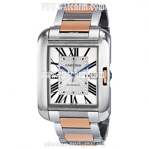 Cartier Tank Anglaise XL Automatic Silver Dial 18 kt Rose Gold and Steel Men's Watch W5310006