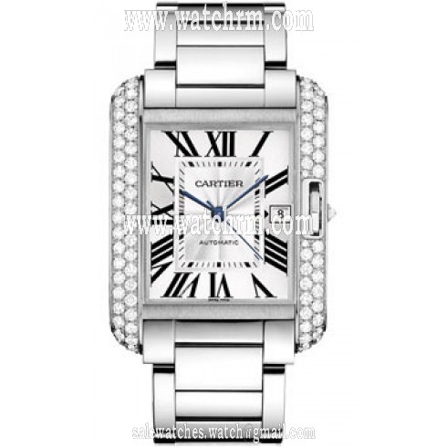 Cartier Tank Anglasie Silver Lacquered Flinque Dial 18kt Rhodiumised White Gold Men's Watch WT100010