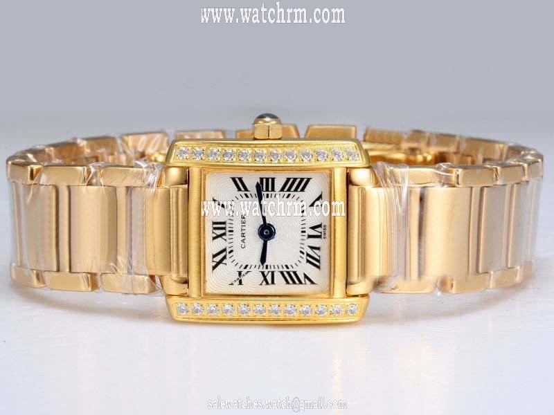Cartier Tank CARTiER TANk Stainless Steel Case Diamond Bezel White Dial Watch